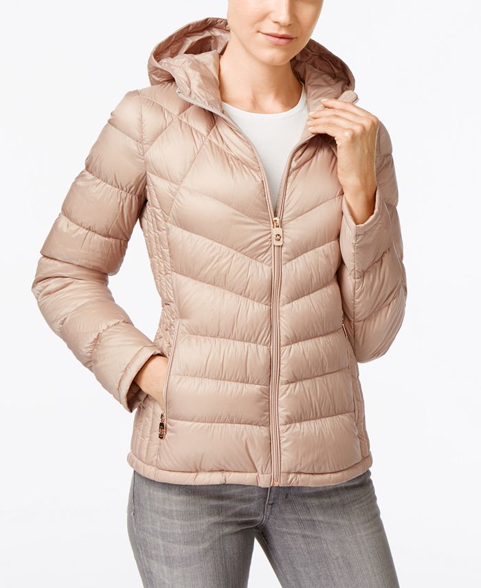 Michael Kors Chevron Hooded Packable Down Puffer Coat, Created for Macy ...