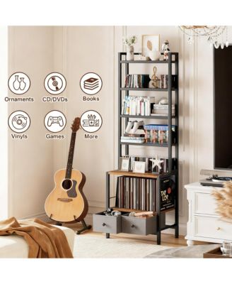 6-Tier CD DVD Vinyl Storage Tower with Drawers for Living Room