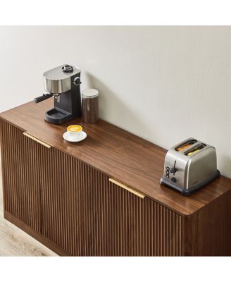 59-inch Modern Wavy Sideboard, Curved Contour 4-Door Storage Cabinet, Walnut