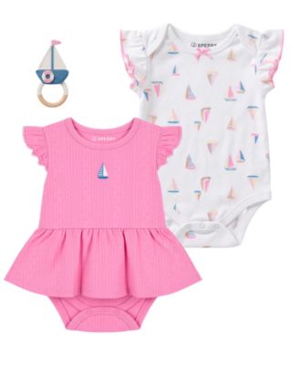 Baby Girls' Short-Sleeve Bodysuit with Rattle, 2-Piece Set