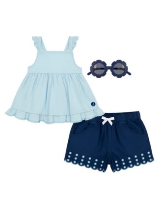 Baby Girls' Sleeveless Tank Top & Shorts with Sunglass, 3-Piece Set