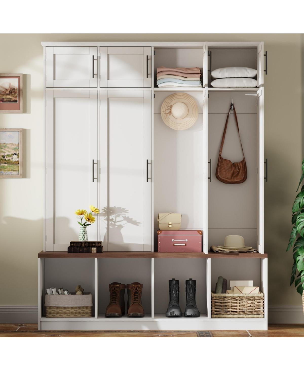 Streamdale Furniture Farmhouse Hall Tree with Hidden Hooks & 8-Door Bench