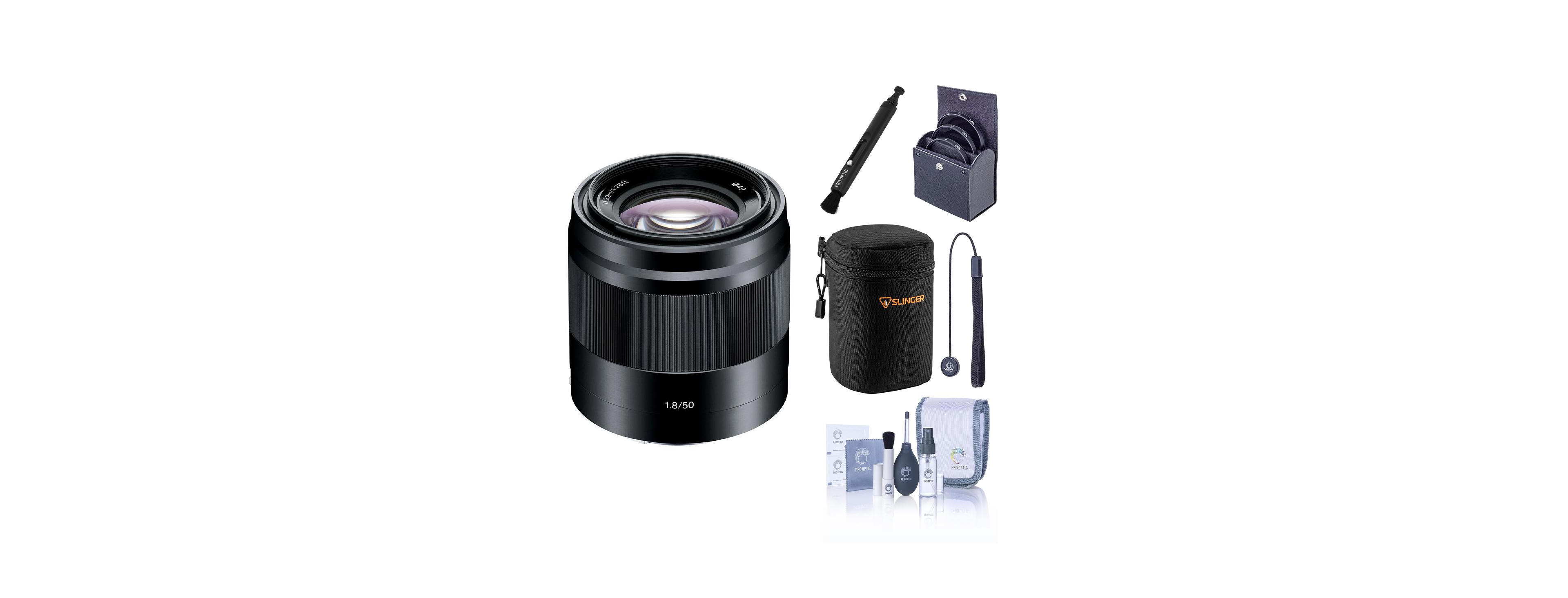 Sony E 50mm f/1.8 Oss Lens Bundle with 49mm Filter Kit, Lens Case, Cleaning Kit, and Accessories