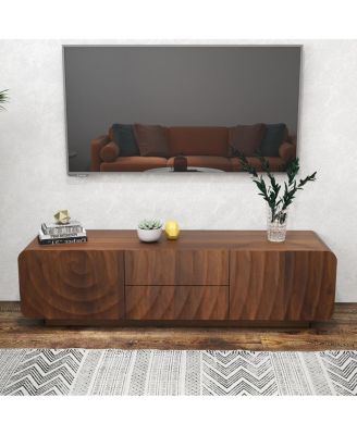 58" Mid Century Spiral Wave Design TV Console with Storage Cabinet & 2 Drawers