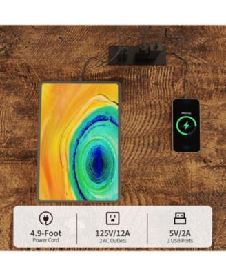 42-Inch Industrial Coffee Bar Cabinet with LED Lights, Power Outlets, Wood Liquor Cabinet with Doors, Glass Holders & Storage