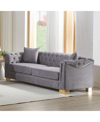 Classic Modern 84-inch Chesterfield Velvet Sofa with Rolled Arms.