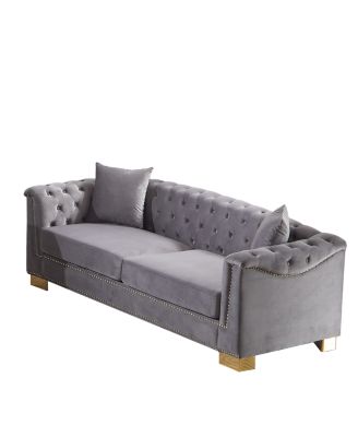 Classic Modern 84-inch Chesterfield Velvet Sofa with Rolled Arms.
