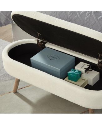 Luxury Oval Boucle Storage Ottoman Bench with Wood Legs