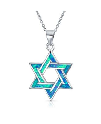 Magen Judaic Jewelry Inlay Created Opal Star Of David Pendant Necklace