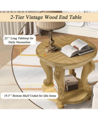 22" Two Tone Round End Table with Shelf