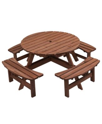 8 Person Wooden Picnic Table w/ 4 Benches, 2220lb Capacity