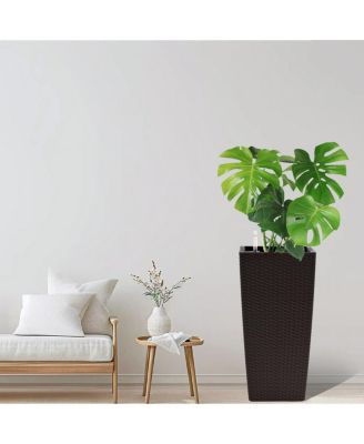  Pack of 2 Square Planter 22-Inch Faux Rattan Flower Pot with Auto Watering