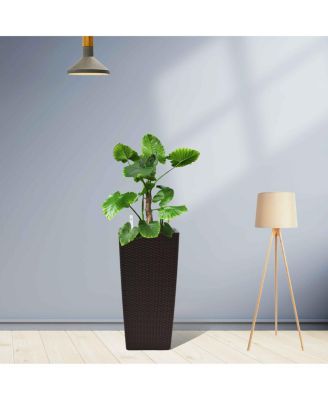  Pack of 2 Square Planter 22-Inch Faux Rattan Flower Pot with Auto Watering