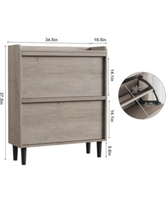 Wooden Shoe Cabinet with 2 Flip Drawers – Adjustable Shelf Shoe Organizer, Hidden Freestanding Shoe Storage for Entryway, Hallway, Living Room