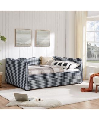 Cozy Gingham Daybed with Storage Drawers, USB Port & Wave Design