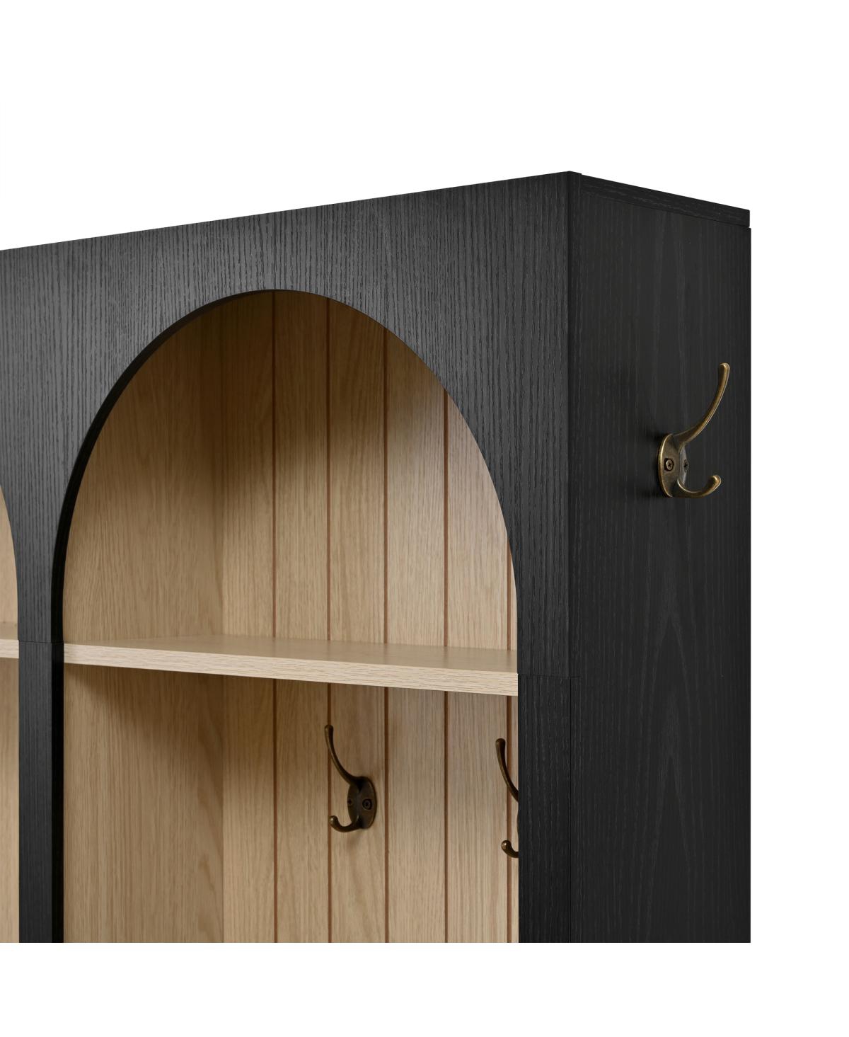 Streamdale Furniture Farmhouse Arched Hall Tree Bench with Hooks, Coat Rack & Shoe Organizer