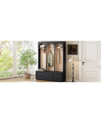 Farmhouse Arched Hall Tree Bench with Hooks, Coat Rack & Shoe Organizer