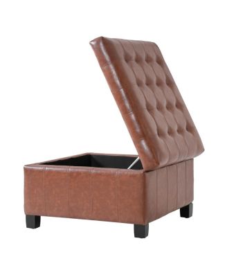 PU Storage Ottoman with Rubber Wood Legs, 30.25" Square Tufted