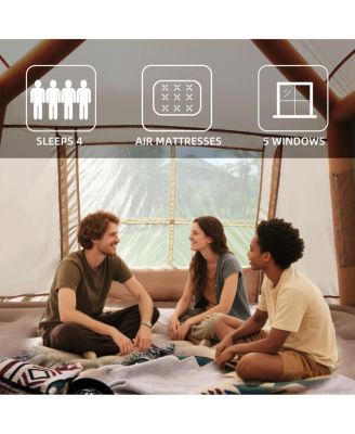 5.72m² Inflatable 4 Season Camping Tent with Stove Jack & Mesh Windows