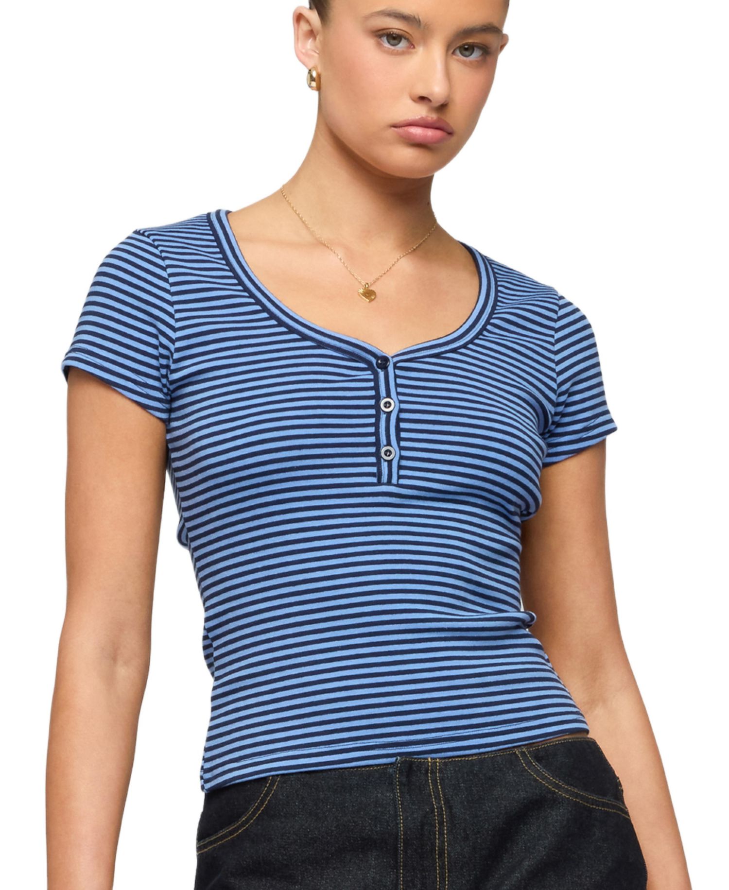 Women's Kady Striped Henley T Shirt