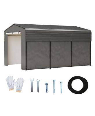 10x15 FT Metal Carport with Waterproof Cloth & Steel Roof