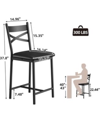 PU Leather Counter Height Bar Stools Set of 2 with Backrest and Footrest Modern Comfortable Kitchen Bar Chairs Durable Design for Home Use Dail