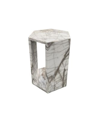 White Marble Hexagon Side Table - 15.7" Modern Stone End Table