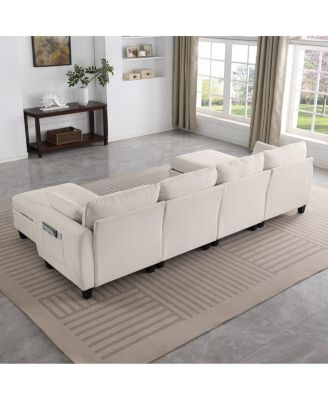  109" Chenille Modular Sectional Sofa with Storage Ottoman
