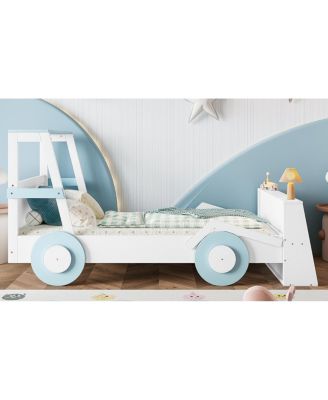 Twin Size Car Bed with Storage Shelves, Cute Car-Shape