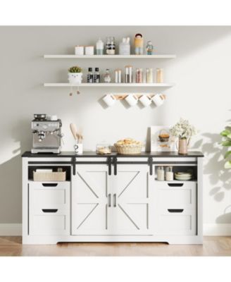 Farmhouse TV Stand for Up to 70 in TVs, 66 in Entertainment Center w/4 Drawers & Sliding Barn Door