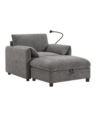 37" Sofa with Storage Ottoman, Phone Holder, Charger, Pockets, Chenille Armchair