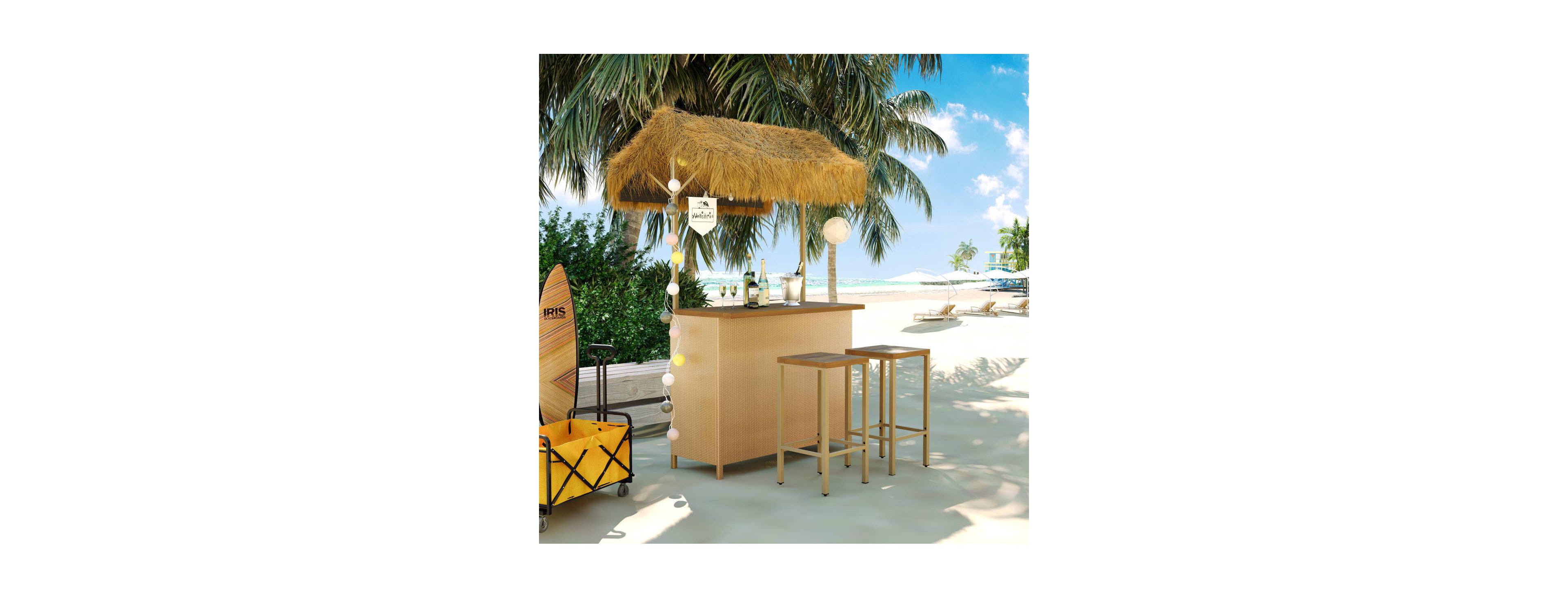 Streamdale Furniture Hawaiian-style Bar Height Patio Set with Pe Grass Canopy