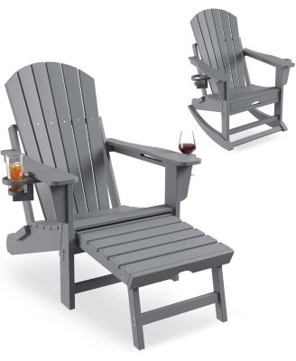 Rocking Adirondack Chairs Set of 4, Folding Adirondack Rocking Chair With Footrest, Adirondack RockingChair Outdoor