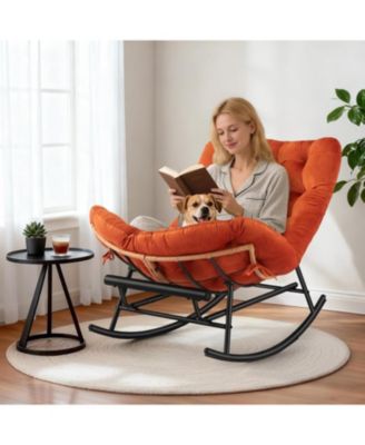 2Pcs Papasan Rocking Chair with Foot Rest, Oversized Papasan Chair with Thick Removable Cushion and Metal Frame