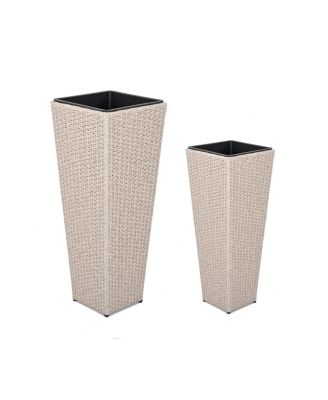 Outdoor PE Wicker Flower Pots, 2-Pcs Set