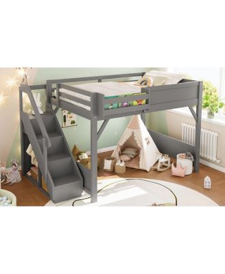 Loft Bed with Wardrobe & Storage, Solid Wood