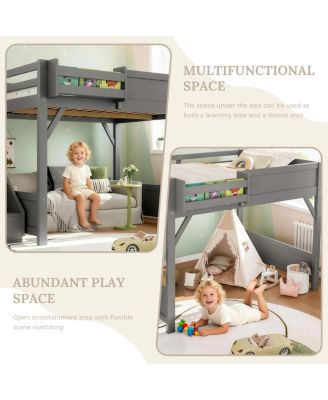 Loft Bed with Wardrobe & Storage, Solid Wood