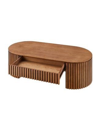 Oval Wood Coffee Table with Drawer