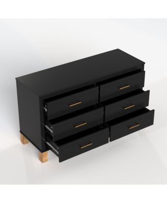6-Drawer Double Dresser, Modern Storage Cabinet with Metal Handles & Solid Wood Legs