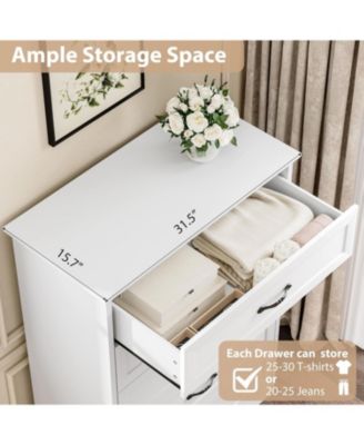 5 Drawer Dresser for Bedroom, Wooden Tall Chest with Wide Metal Handle, Farmhouse Modern Storage Organizer