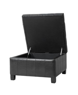 PU Storage Ottoman with Rubber Wood Legs & Lift-Top Storage