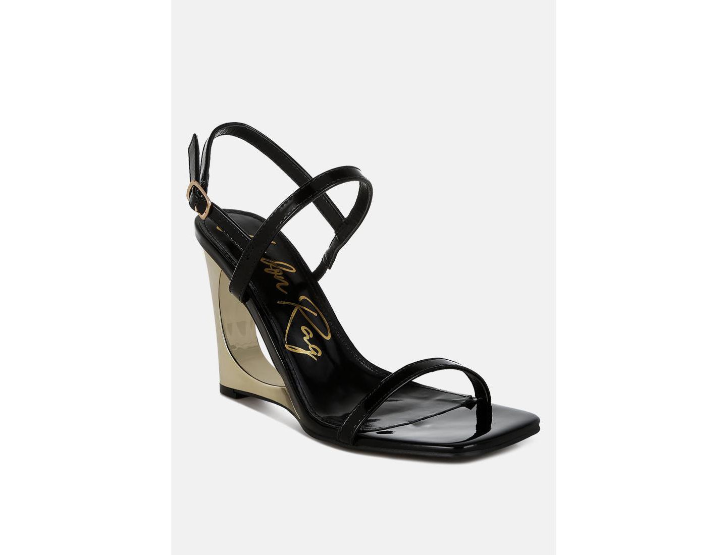 Женские сандалии London Rag Ladra Fantasy Wedge Heel, цвет: Чёрный лаковая искусственная кожа — фото 8