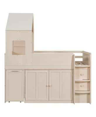 Streamdale Twin Size Wooden Loft Bed with Desk, Drawers,Cabinets