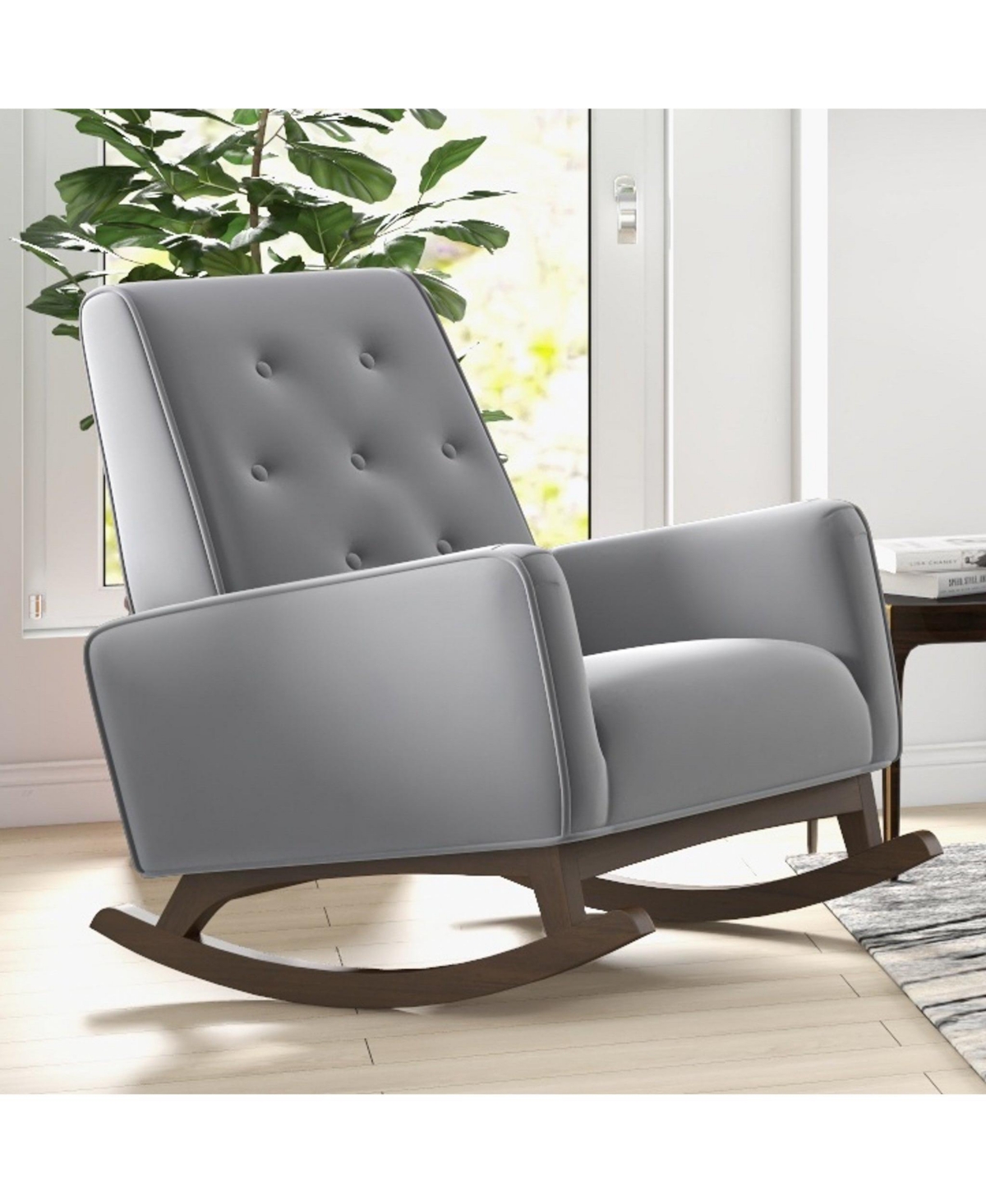 Flynama Premium Demetrius Fabric Solid Wood 300LBS Capacity Rocking Chair