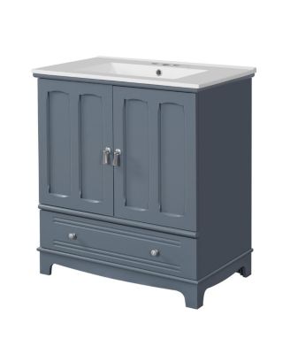 30"  Bathroom Vanity with Integrated Sink, Solid Wood & MDF Cabinet, Adjustable Shelf, Modern Storage