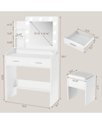 Modern Lighted Mirror Vanity, Sleek Makeup Dressing Table for Bedroom