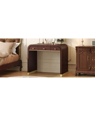 Classic Wood Vanity Desk with Flip Mirror, 3-in-1 Dressing Table