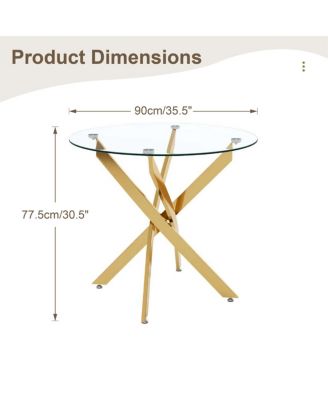 Round Dining Table, 35.5" Glass Dining Table with Gold Legs