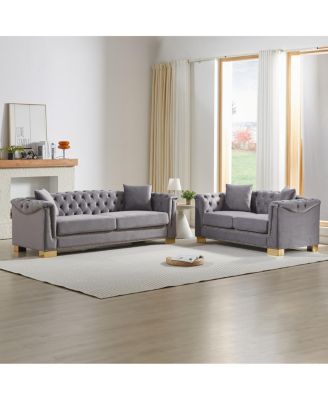 Chesterfield 3+2 Seater Rolled Arm Velvet Sofa