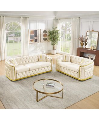 2-Piece Velvet Chesterfield Couch Set, 84.6" Sofa & 62.6" Loveseat